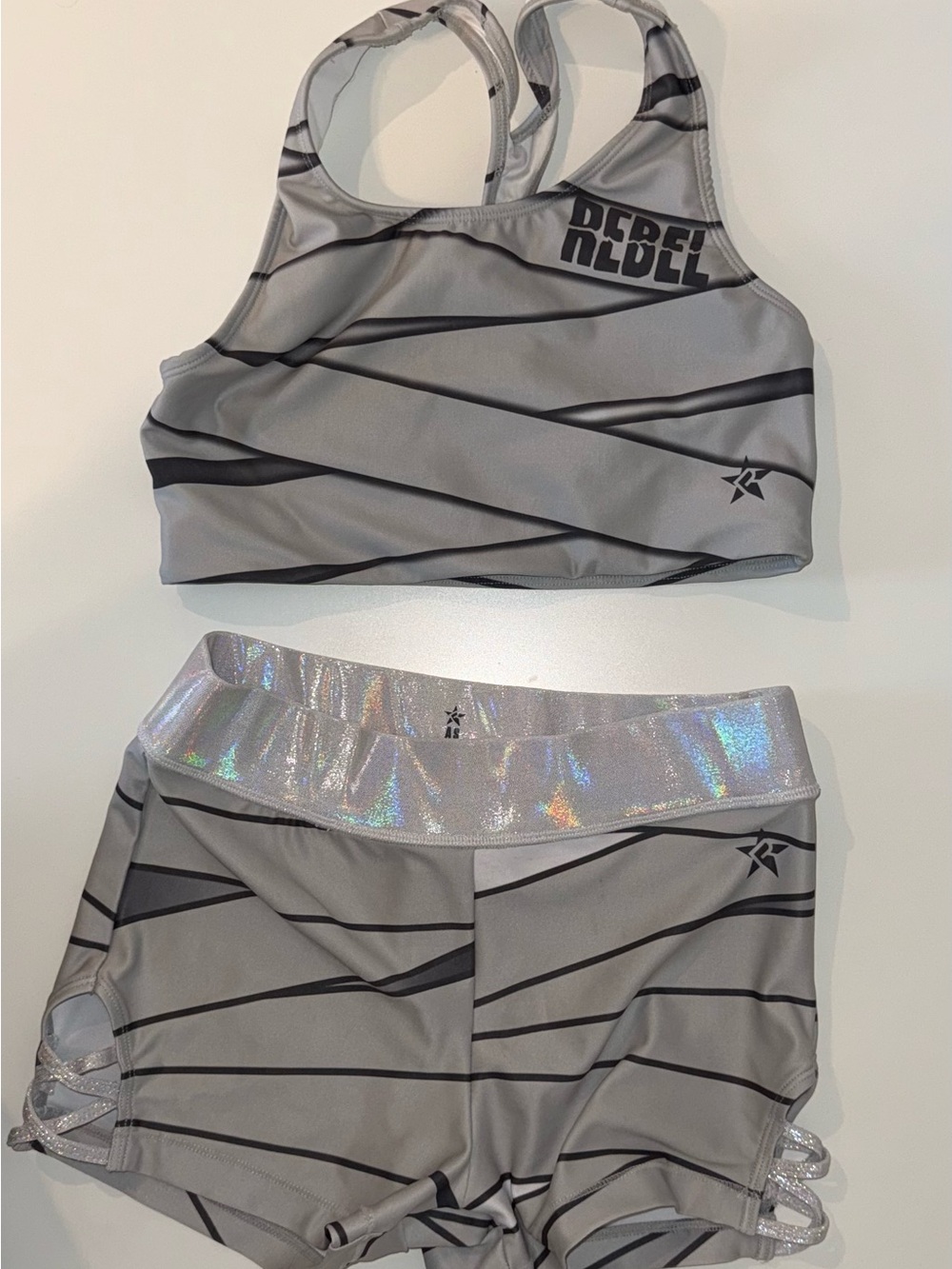 Rebel Girls' Gray Holographic Waistband Sports Bra & Shorts Set
